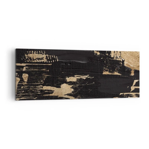 Cuadro sobre lienzo - Impresión de Imagen - Composición abstracta en tonos negros y dorados. - 140x50cm - Un rastro de tacto - Decoración de pared moderna para salón y dormitorio ARTTOR