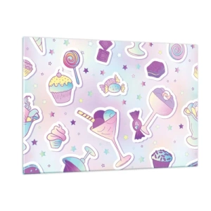 Cuadro sobre vidrio - Impresiones sobre Vidrio - Motivo de dulces coloridos con fondo pastel. - 120x80cm - Cumplir años todos los días - Decoración de pared moderna para salón y dormitorio ARTTOR