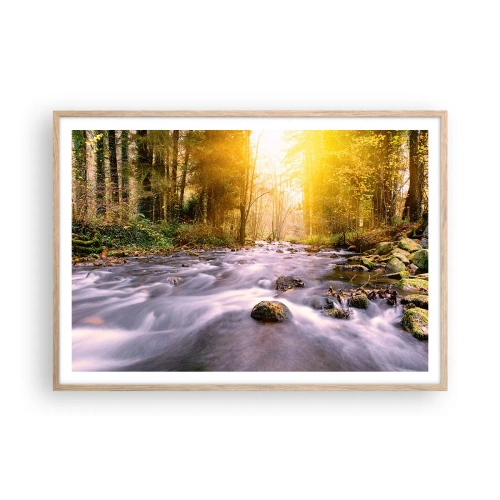 Póster en marco roble claro - Malaquita en un marco de plata y oro - 100x70 cm