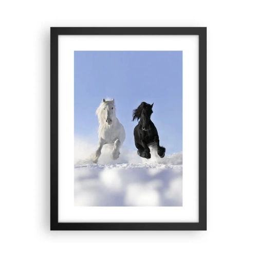 Póster en marco negro - Galope blanco y negro - 30x40 cm