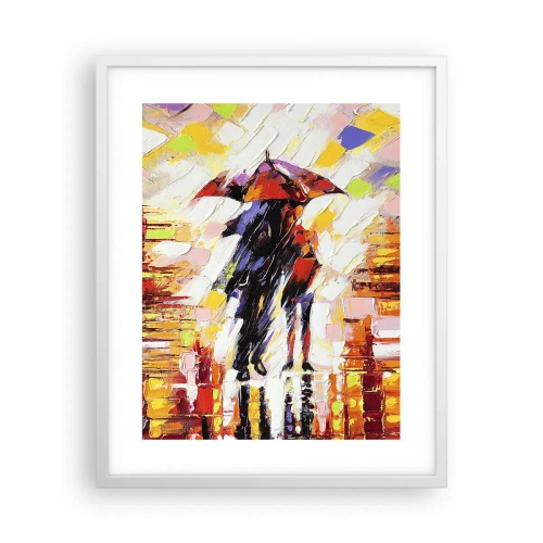 Póster en marco blanco - Juntos a través de la noche y la lluvia - 40x50 cm