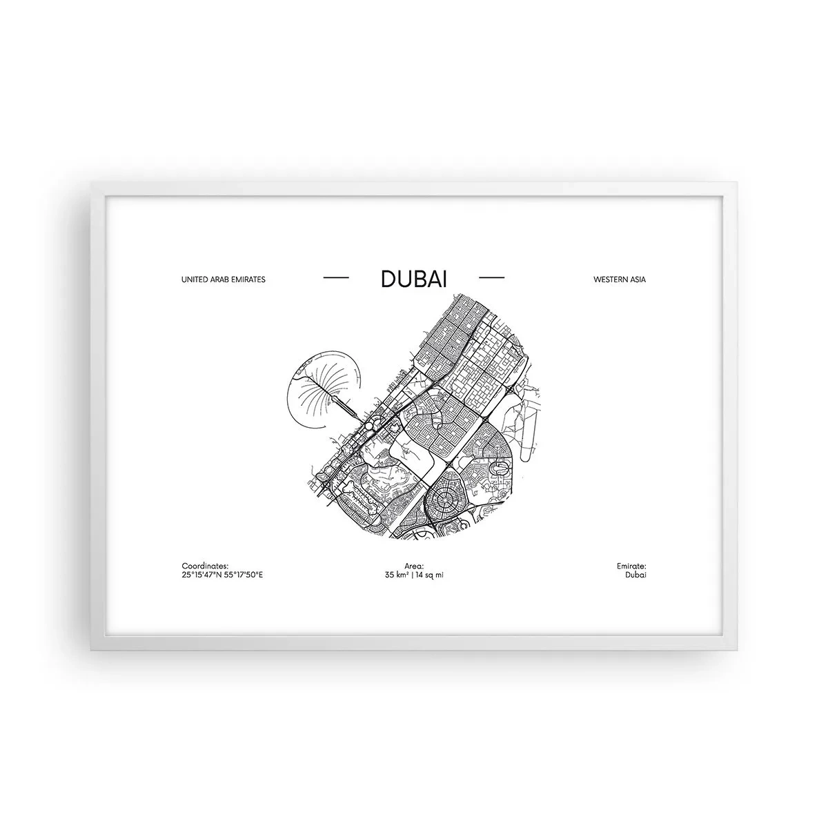 Póster en marco blanco - Anatomía de Dubái - 70x50 cm