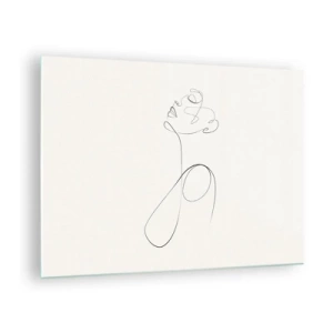 Cuadro sobre vidrio - Impresiones sobre Vidrio - Rostro y silueta femenina en estilo de arte lineal sobre fondo blanco - 70x50cm - En el bucle de los sueños - Decoración de pared moderna para salón y dormitorio ARTTOR