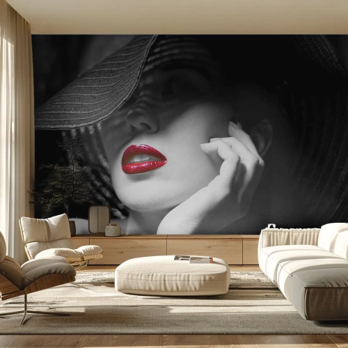 Fotomural Autadhesivo Deluxe Sticker - Estudio en escarlata - Mujer, labios rojos, Moda - 350x256 cm
