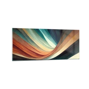 Cuadro sobre vidrio - Impresiones sobre Vidrio - Ondas abstractas en tonos cálidos y fríos. - 120x50cm - Tejido de colores - Decoración de pared moderna para salón y dormitorio ARTTOR