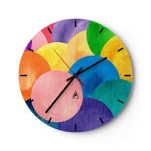 Reloj de pared - Reloj de vidrio - Círculos coloridos en estilo acuarela sobre un fondo claro. - 30x30cm - La plenitud original de la vida - Decoración de pared moderna para salón, cocina y dormitorio ARTTOR