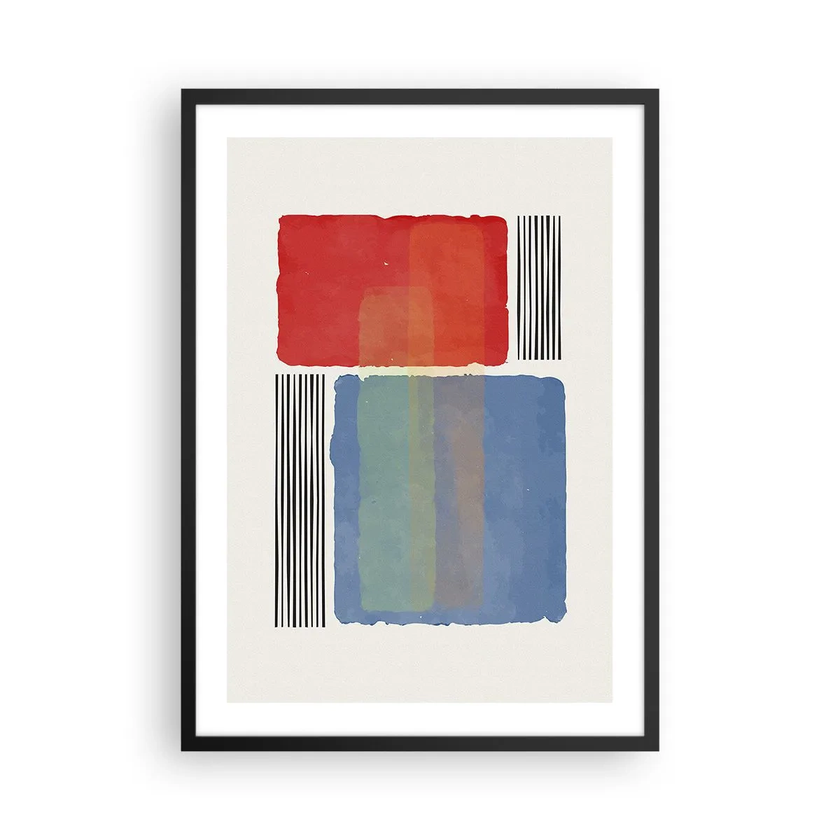 Póster en marco negro - Composición abstracta con rectángulos rojos y azules. - 50x70cm - Espíritu y alma de la geometría - Decoración de pared moderna para salón y dormitorio ARTTOR