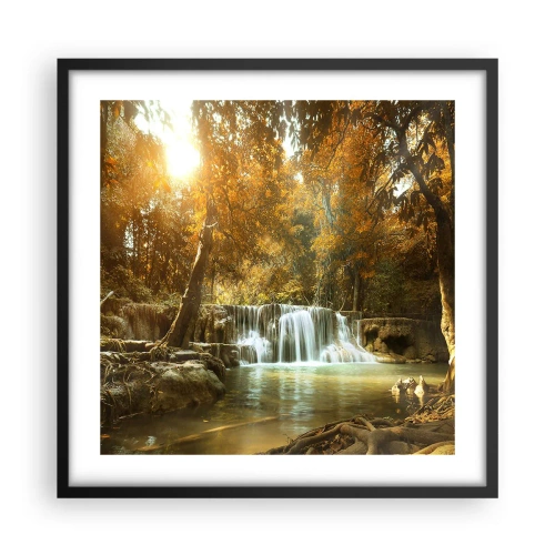 Póster en marco negro - Una cascada en el parque - 50x50 cm
