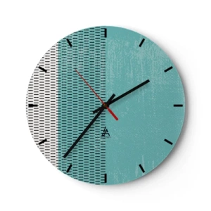 Reloj de pared - Reloj de vidrio - Gráficos en turquesa y negro con un patrón y textura rítmicos. - 30x30cm - Composición equilibrada - Decoración de pared moderna para salón, cocina y dormitorio ARTTOR