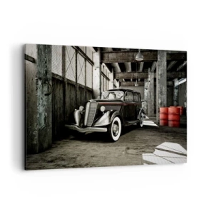 Cuadro sobre lienzo - Impresión de Imagen - Un elegante coche retro en un almacén rústico - 120x80cm - La elegancia perdurable de los años 30. - Decoración de pared moderna para salón y dormitorio ARTTOR
