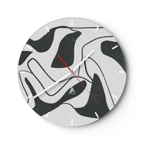 Reloj de pared - Reloj de vidrio - Formas abstractas en blanco y negro en estilo laberinto. - 30x30cm - Juego abstracto en un laberinto - Decoración de pared moderna para salón, cocina y dormitorio ARTTOR