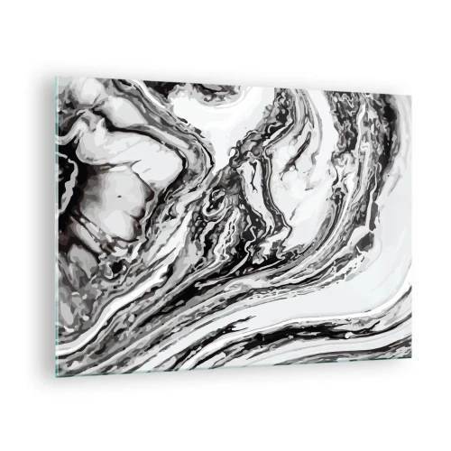 Cuadro sobre vidrio - Impresiones sobre Vidrio - Un patrón abstracto en tonos de blanco y negro que se asemeja a ondas. - 70x50cm - Al principio existía el caos - Decoración de pared moderna para salón y dormitorio ARTTOR