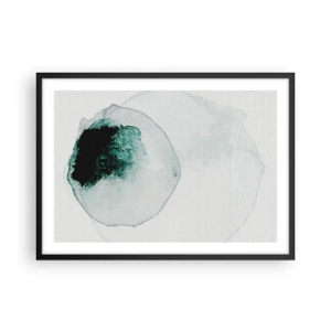 Póster en marco negro - Gota de agua abstracta con tonos de verde y negro. - 70x50cm - En una gota de agua - Decoración de pared moderna para salón y dormitorio ARTTOR