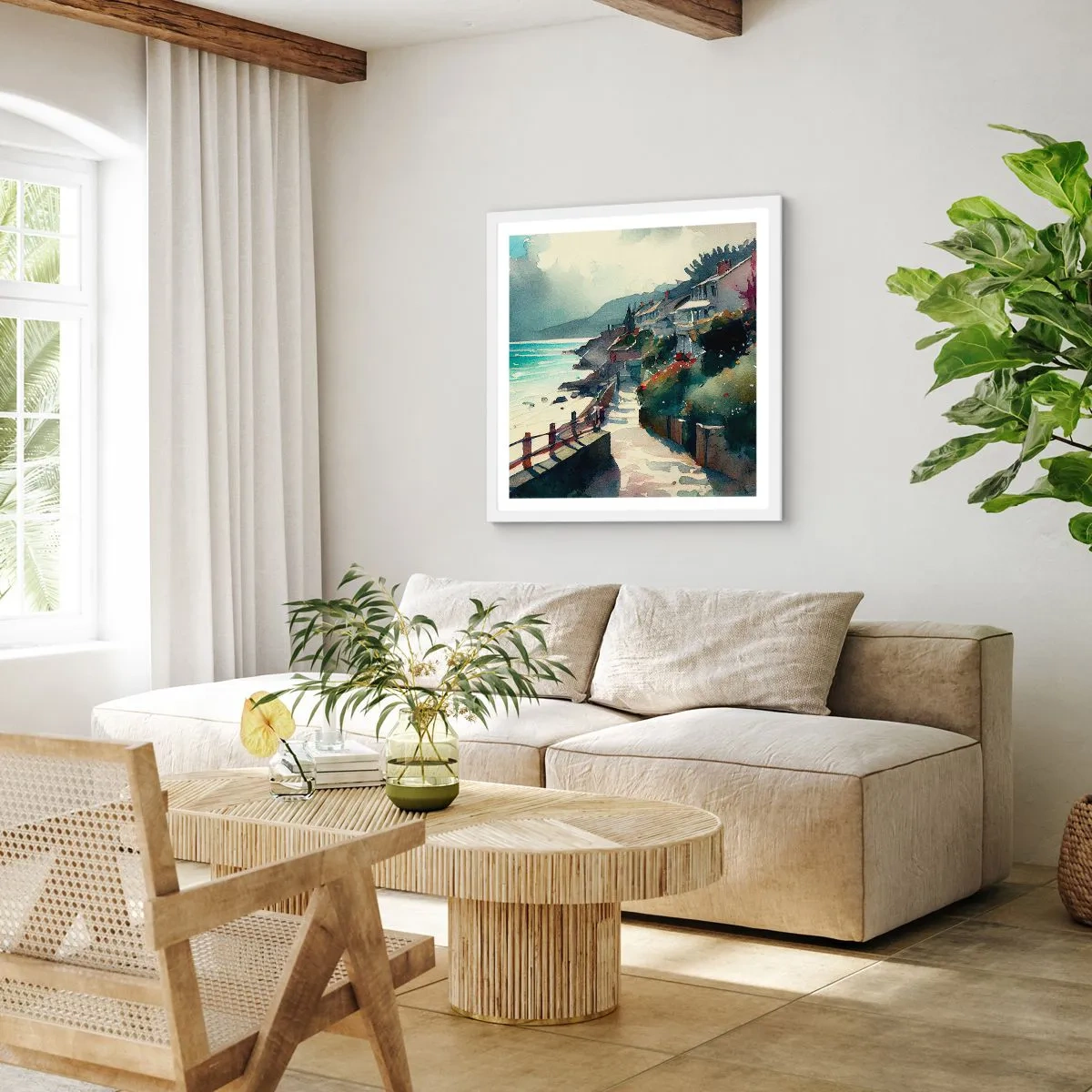 Póster en marco blanco - Ciudad mediterránea - 50x50 cm