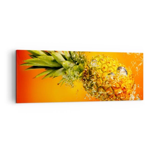 Cuadro sobre lienzo - Impresión de Imagen - Una piña sumergida en agua sobre un fondo degradado naranja. - 140x50cm - Jugosa frescura tropical - Decoración de pared moderna para salón y dormitorio ARTTOR