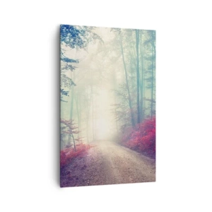 Cuadro sobre lienzo - Impresión de Imagen - Un sendero forestal mágico rodeado de árboles y niebla. - 80x120cm - Qué bueno es levantarse al amanecer - Decoración de pared moderna para salón y dormitorio ARTTOR