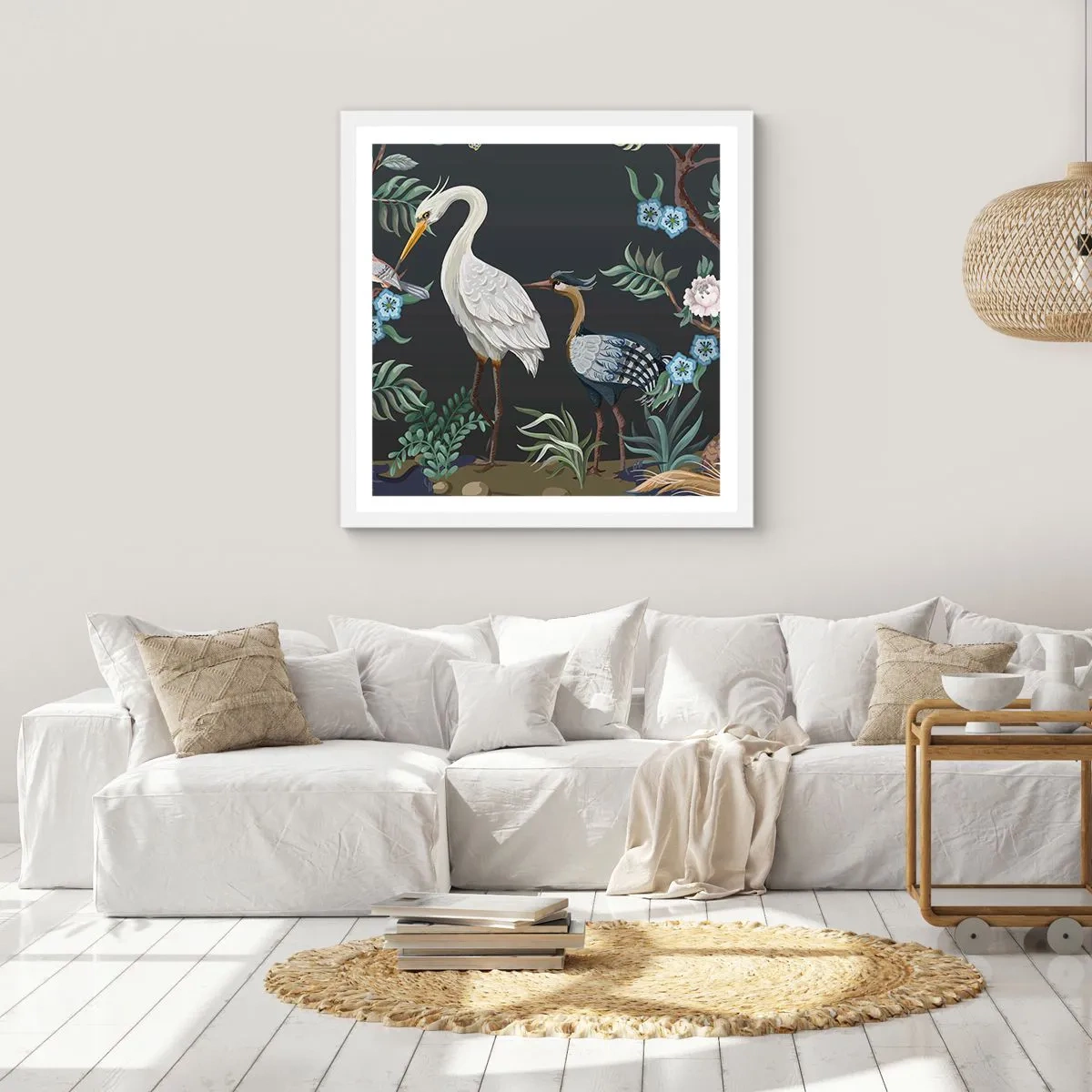 Póster en marco blanco - Desfile de aves - 40x40 cm
