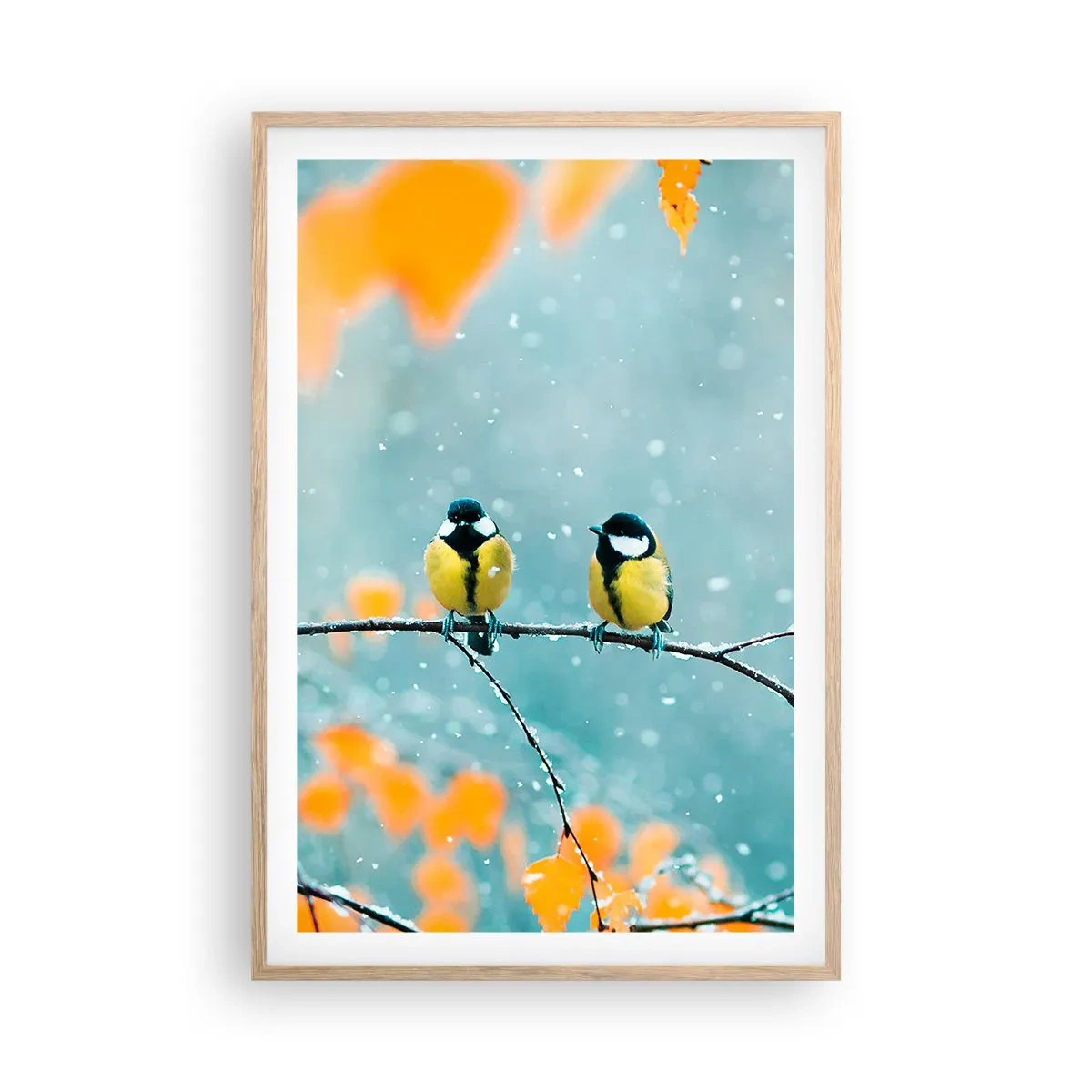 Póster en marco roble claro - Cotilleo de pájaros - 61x91 cm