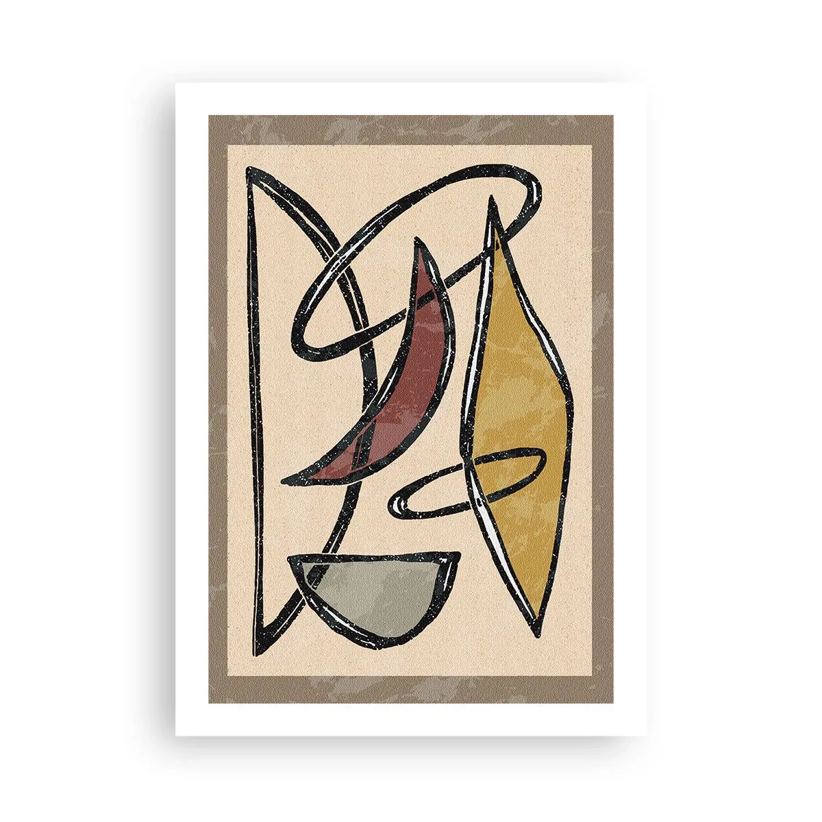Póster - Composición geométrica abstracta en tonos beige y negro. - 50x70cm - Composición: arcos y óvalos - Decoración de pared moderna para salón y dormitorio ARTTOR