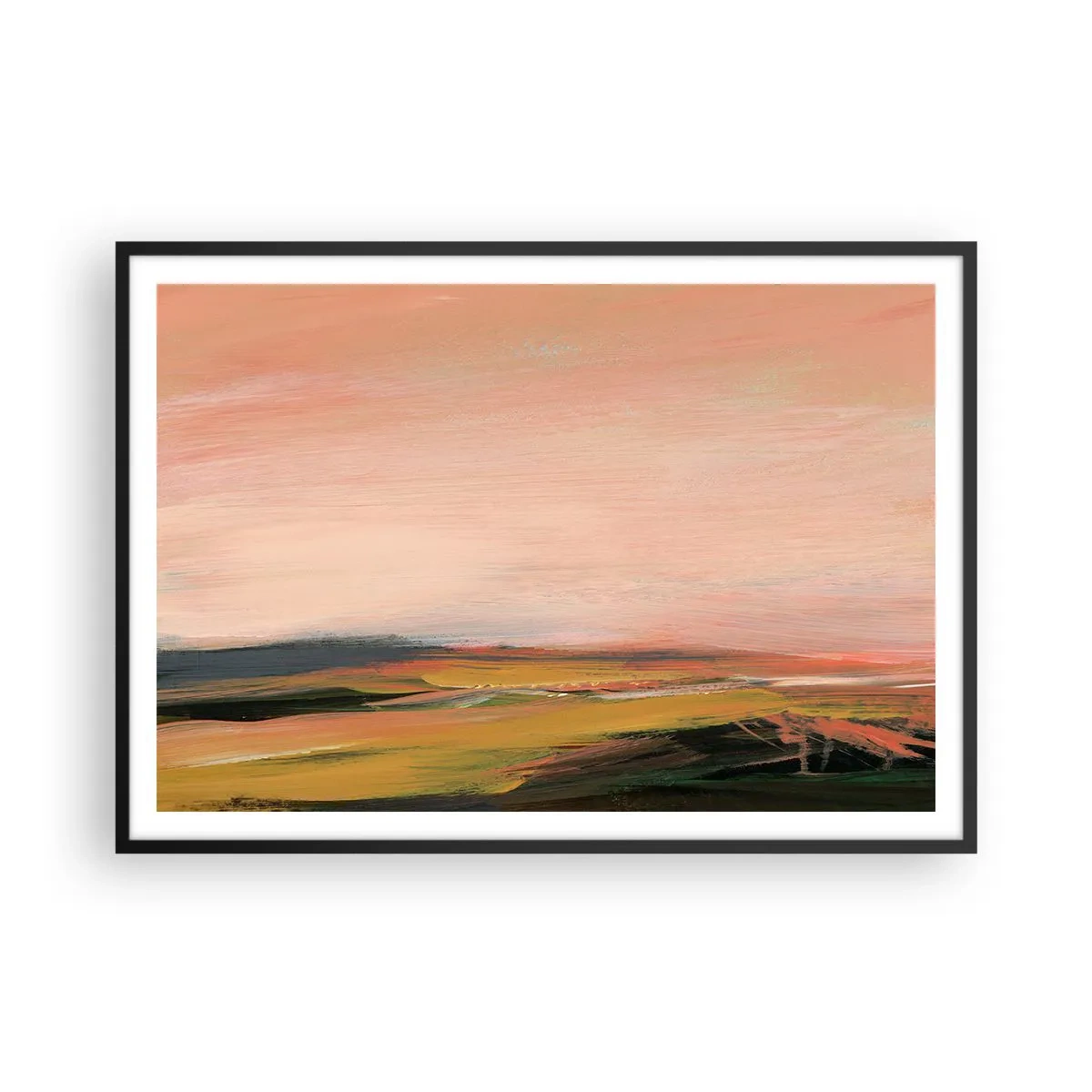 Póster en marco negro - Un paisaje en tonos rosa y dorado. - 100x70cm - En tono rosa - Decoración de pared moderna para salón y dormitorio ARTTOR