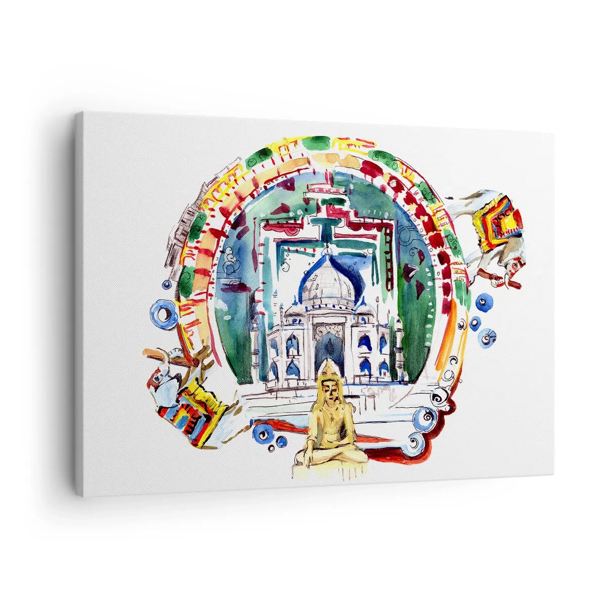 Cuadro sobre lienzo - Impresión de Imagen - Una colorida ilustración de la arquitectura india. - 70x50cm - Hindú - Decoración de pared moderna para salón y dormitorio ARTTOR