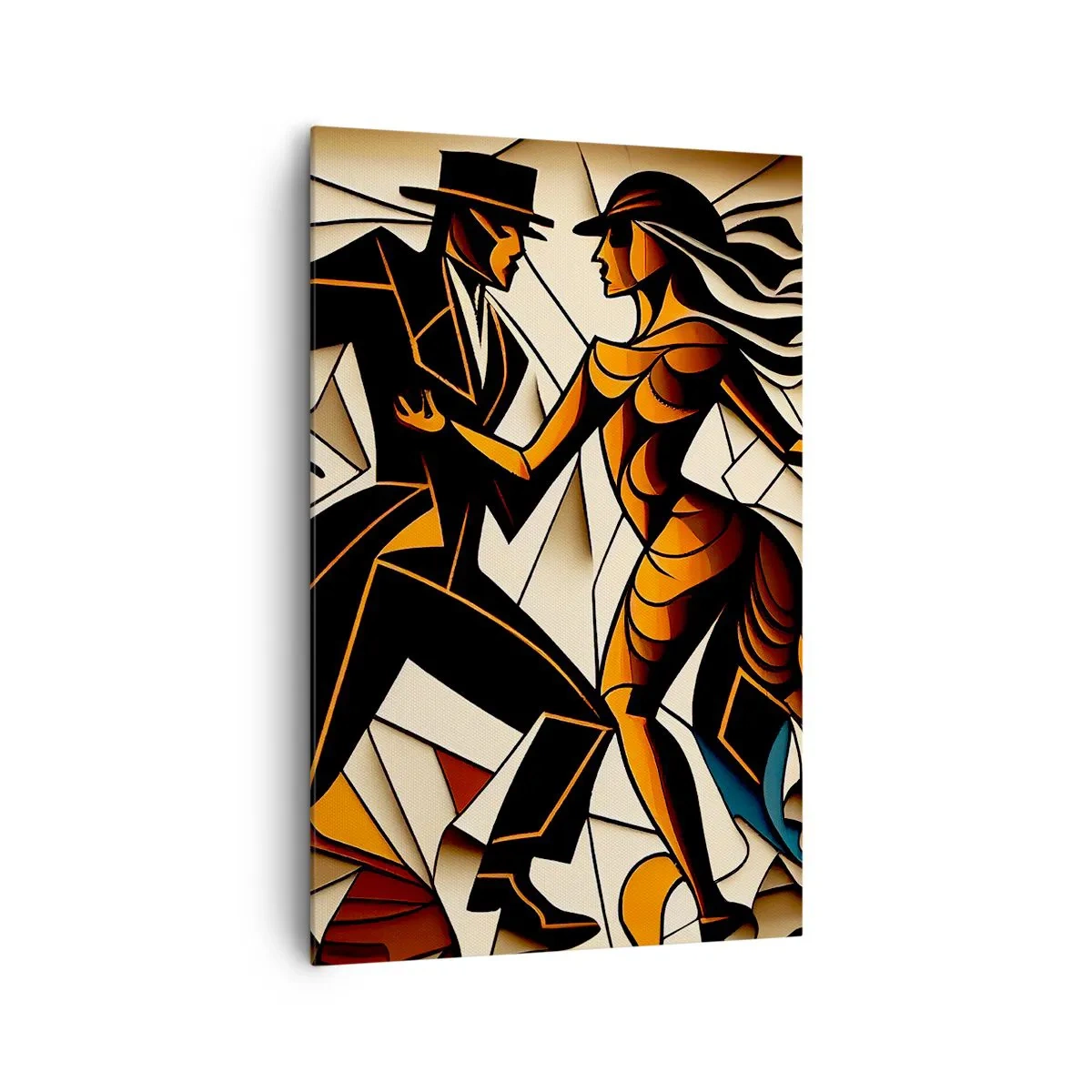 Cuadro sobre lienzo - Impresión de Imagen - Una pareja dinámica bailando en forma abstracta. - 80x120cm - Danza de pasión - Decoración de pared moderna para salón y dormitorio ARTTOR