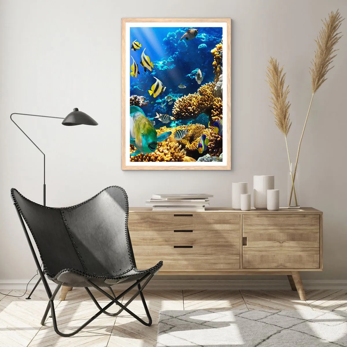Póster en marco roble claro - Vacaciones submarinas - 70x100 cm
