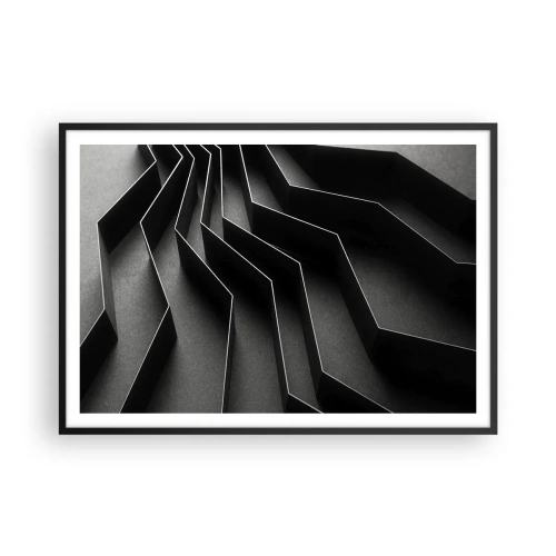 Póster en marco negro - Abstracción en blanco y negro con estructuras geométricas. - 100x70cm - Orden espacial - Decoración de pared moderna para salón y dormitorio ARTTOR