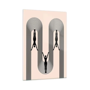 Cuadro sobre vidrio - Impresiones sobre Vidrio - Siluetas geométricas sobre un fondo beige - 80x120cm - Al revés, o no - Decoración de pared moderna para salón y dormitorio ARTTOR