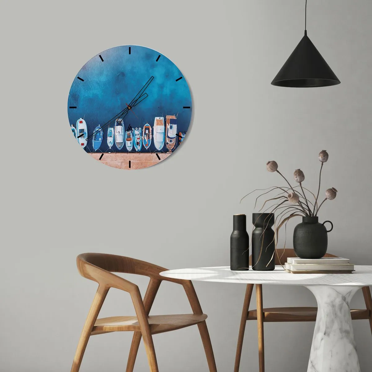 Reloj de pared - Reloj de vidrio - En fila y a la espera - 40x40 cm