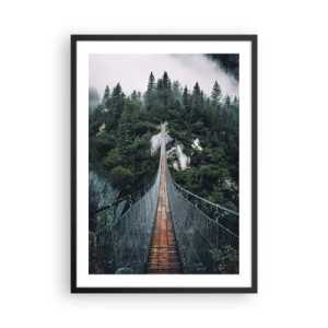 Póster en marco negro - Un puente colgante a través de un bosque denso y brumoso. - 50x70cm - Solo para águilas - Decoración de pared moderna para salón y dormitorio ARTTOR