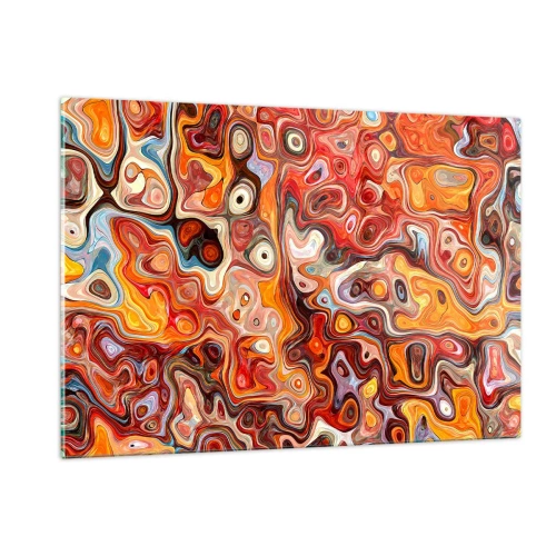 Cuadro sobre vidrio - Impresiones sobre Vidrio - Composición abstracta en tonos naranja y rojo. - 120x80cm - Si las nueces se derritieran en la miel - Decoración de pared moderna para salón y dormitorio ARTTOR