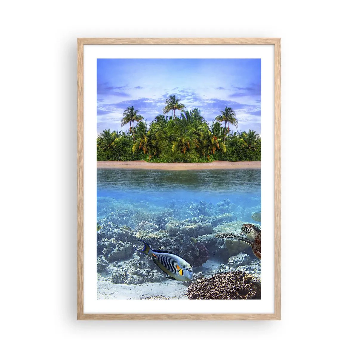 Póster en marco roble claro - Una isla paradisíaca te invita - 50x70 cm