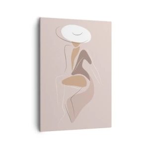 Cuadro sobre lienzo - Impresión de Imagen - Silueta minimalista de una mujer con sombrero. - 50x70cm - Una auténtica dama - Decoración de pared moderna para salón y dormitorio ARTTOR