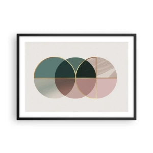 Póster en marco negro - Una composición abstracta de formas geométricas y líneas doradas. - 70x50cm - Círculo tras círculo... - Decoración de pared moderna para salón y dormitorio ARTTOR