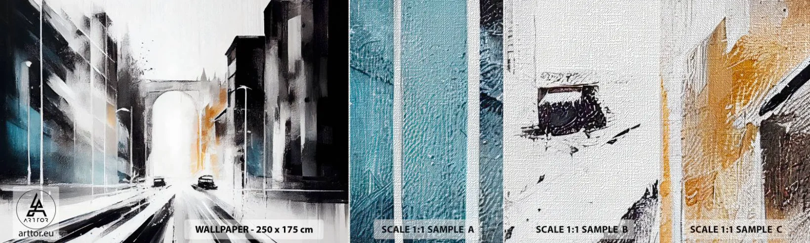 Muestra de fotomural Premium Canvas - Estudio de la ciudad: arquitectura y movimiento - Arquitectura, Paisaje, Calle - 100x30 cm