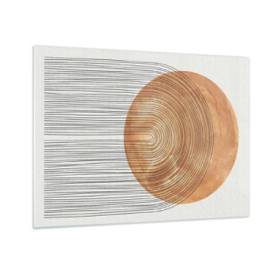 Cuadro sobre vidrio - Impresiones sobre Vidrio - Forma geométrica con líneas concéntricas y un círculo dorado. - 70x50cm - Una composición soleada - Decoración de pared moderna para salón y dormitorio ARTTOR