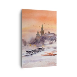 Cuadro sobre lienzo - Impresión de Imagen - Puesta de sol sobre el castillo en un paisaje invernal - 80x120cm - Atardecer real - Decoración de pared moderna para salón y dormitorio ARTTOR