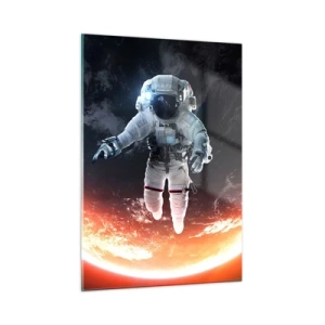 Cuadro sobre vidrio - Impresiones sobre Vidrio - Astronauta en el espacio con un planeta al fondo - 50x70cm - ¿Puedo quedarme un rato más? - Decoración de pared moderna para salón y dormitorio ARTTOR