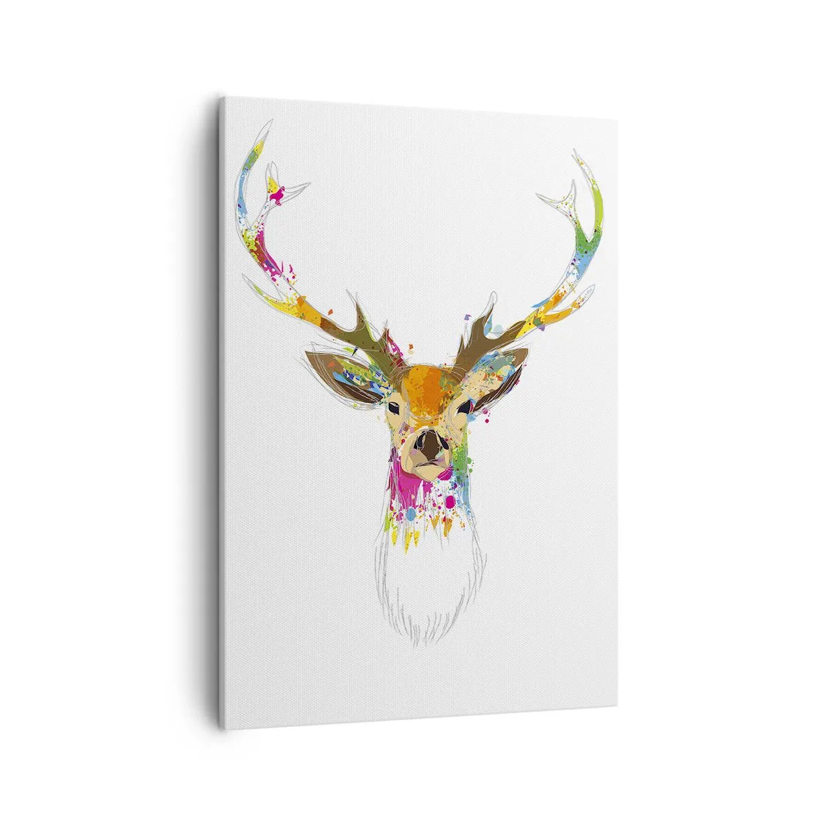Cuadro sobre lienzo - Impresión de Imagen - Cabeza de ciervo colorida en estilo artístico. - 50x70cm - Un suave ciervo bañado en color - Decoración de pared moderna para salón y dormitorio ARTTOR