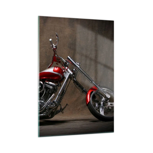 Cuadro sobre vidrio - Impresiones sobre Vidrio - Motocicleta roja personalizada sobre un fondo oscuro - 50x70cm - Belleza rojo-plateada - Decoración de pared moderna para salón y dormitorio ARTTOR