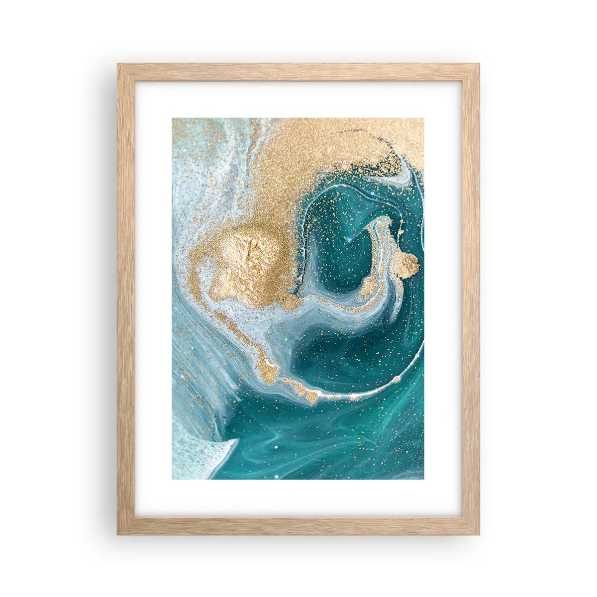 Póster en marco roble claro - Un remolino de oro y turquesa - 30x40 cm