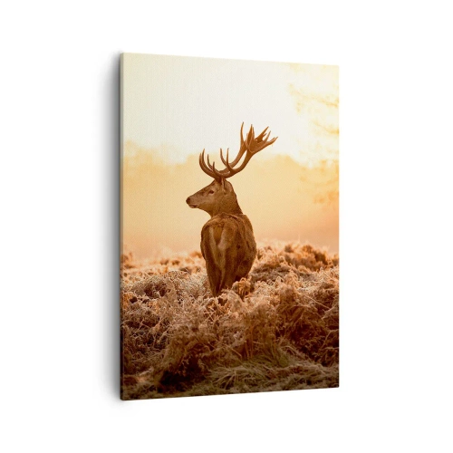 Cuadro sobre lienzo - Impresión de Imagen - Ciervos bajo los rayos del sol naciente - 50x70cm - Un líder por derecho - Decoración de pared moderna para salón y dormitorio ARTTOR