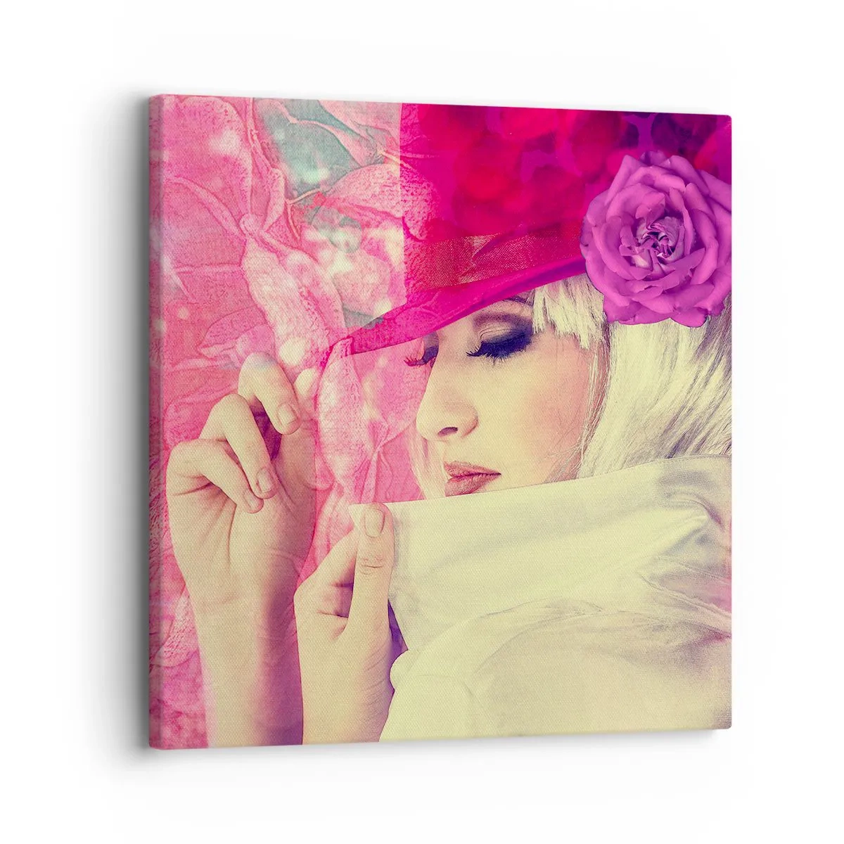 Cuadro sobre lienzo - Impresión de Imagen - Retrato retro en rosa - 30x30 cm