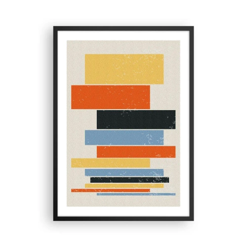 Póster en marco negro - Rectángulos geométricos coloridos sobre un fondo claro - 50x70cm - Barras multicolor - Decoración de pared moderna para salón y dormitorio ARTTOR