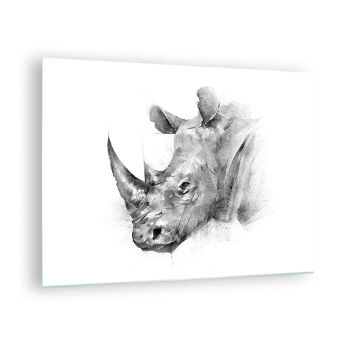 Cuadro sobre vidrio - Impresiones sobre Vidrio - Retrato en blanco y negro de un rinoceronte en un enfoque artístico. - 70x50cm - Retrato africano - Decoración de pared moderna para salón y dormitorio ARTTOR