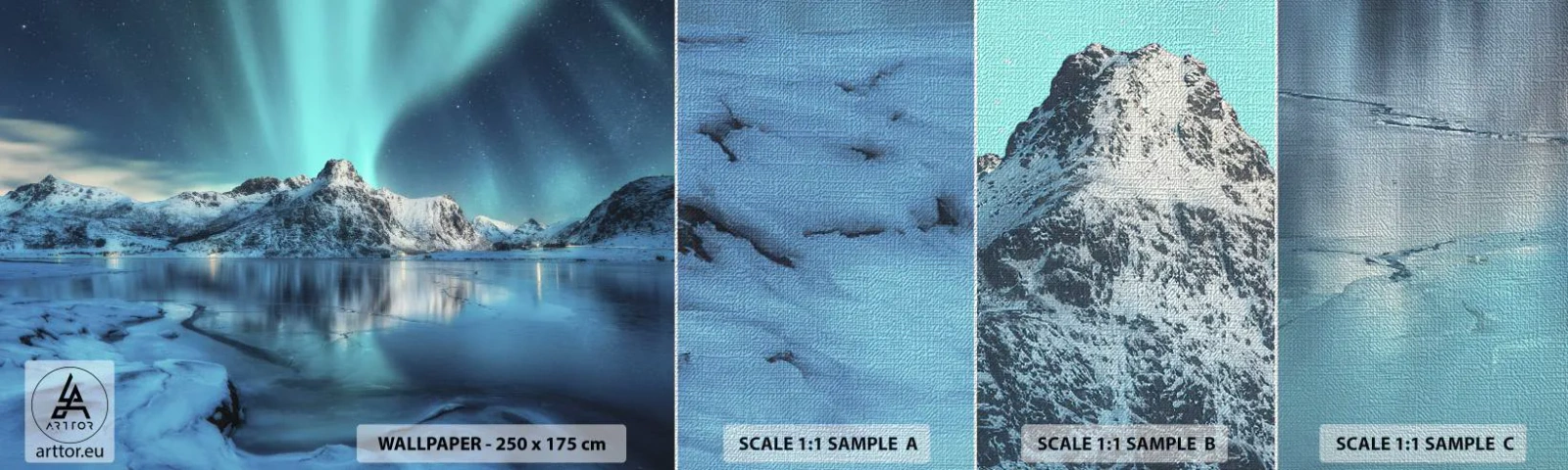 Muestra de fotomural Premium Canvas - Una noche de luz - Auroras boreales, Noruega, Paisaje - 100x30 cm