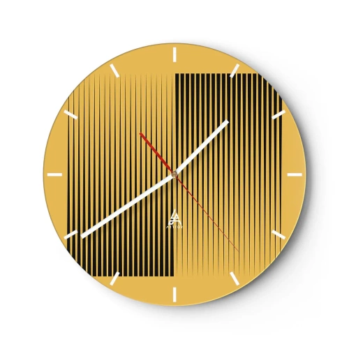 Reloj de pared - Reloj de vidrio - Fondo amarillo con líneas verticales negras que crean un efecto geométrico. - 30x30cm - Cuadrado de opuestos - Decoración de pared moderna para salón, cocina y dormitorio ARTTOR