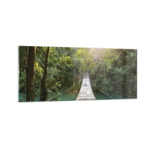 Cuadro sobre vidrio - Impresiones sobre Vidrio - Sobre el agua azul hacia el bosque - 100x40 cm