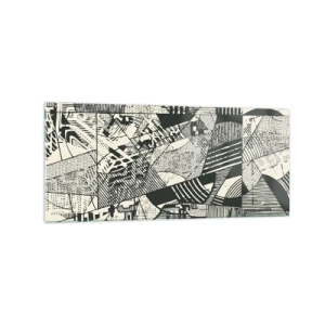 Cuadro sobre vidrio - Impresiones sobre Vidrio - Patrones abstractos geométricos en tonos verdes sobre un fondo claro - 120x50cm - La dinámica del presente - Decoración de pared moderna para salón y dormitorio ARTTOR